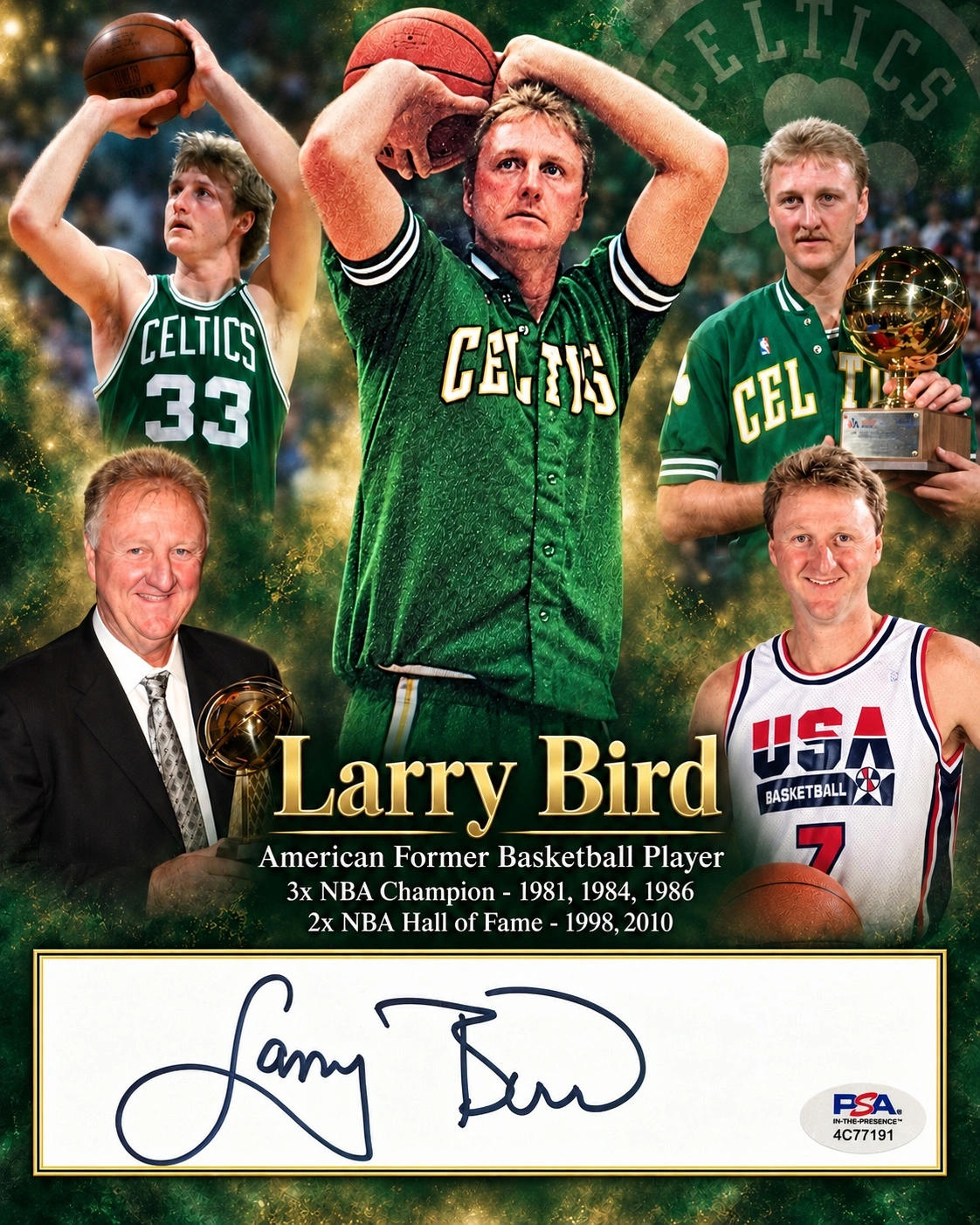 Scott Brooks’s custom Larry Bird collage with Larry’s autograph and a PSA sticker.