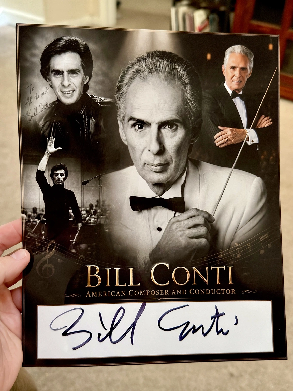 My custom Bill Conti collage, signed by the composer.