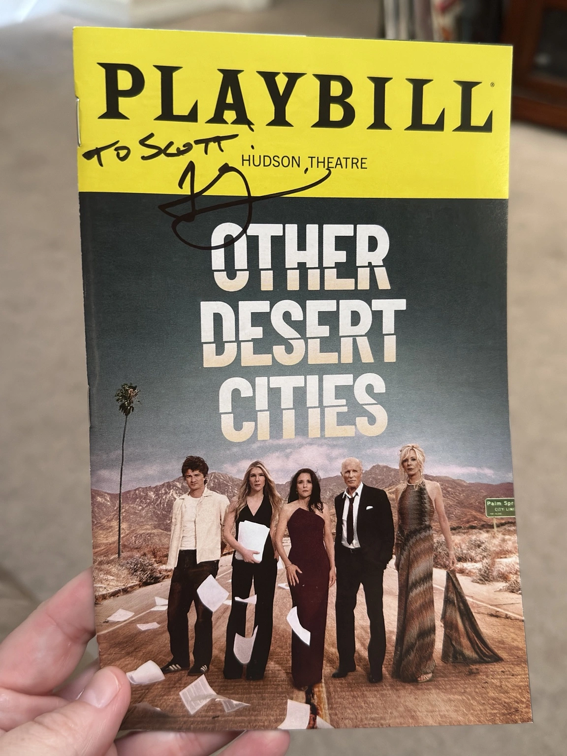 Joe Keery’s signed Other Desert Cities Playbill, personalized “To Scott.”