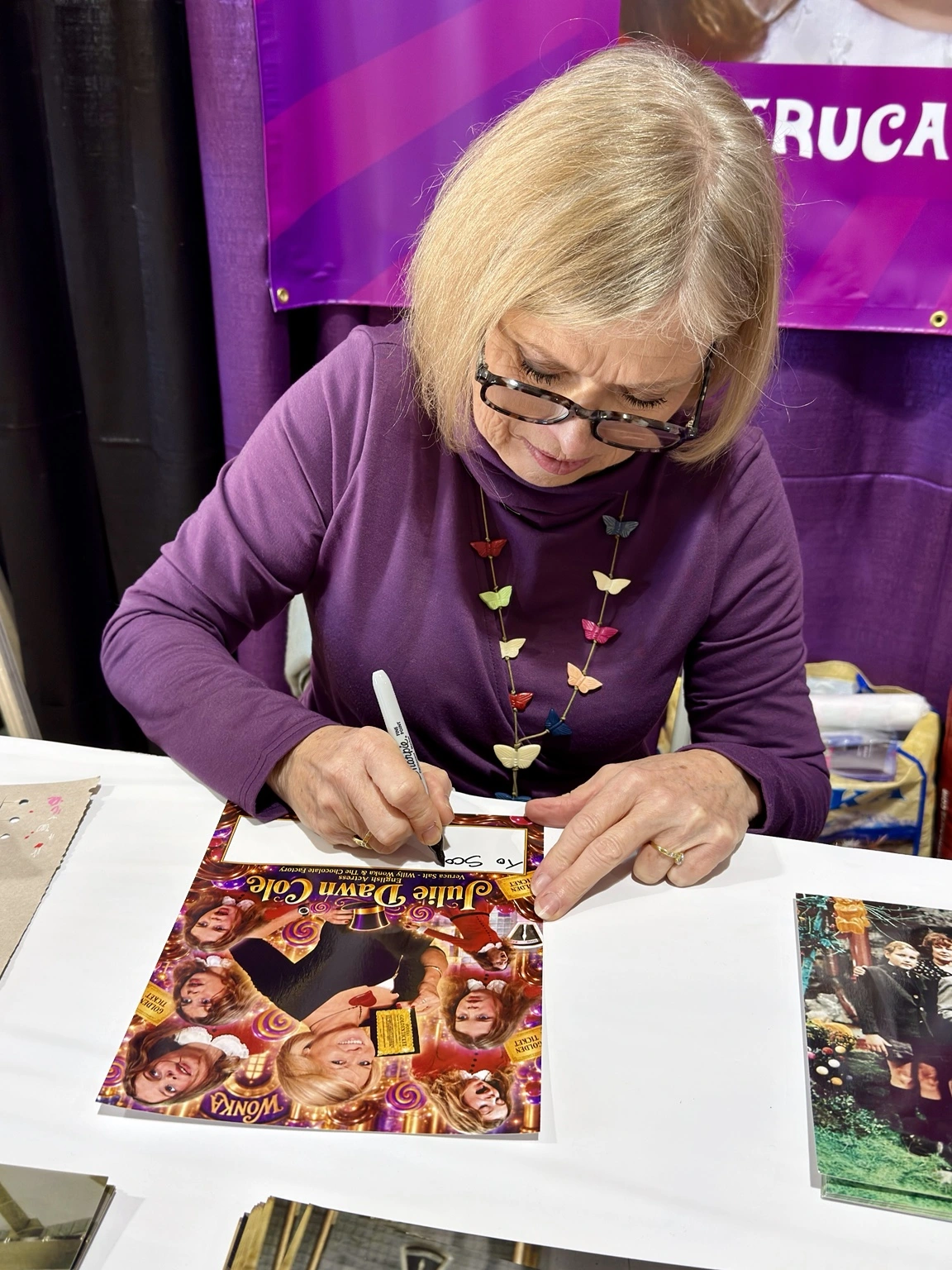 Julie Dawn Cole signing my custom design.