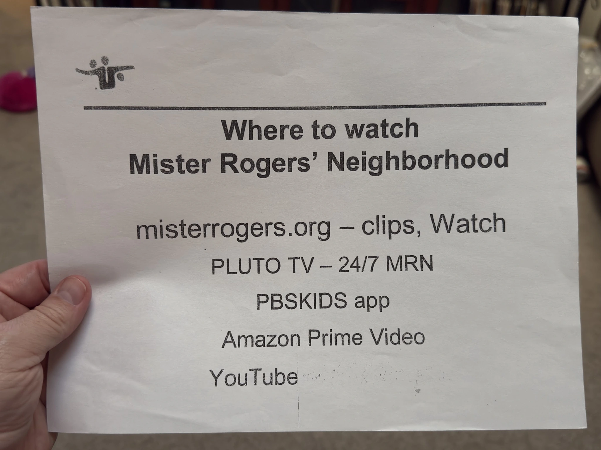 Where to watch Mister Rogers’ Neighborhood information sheet included in David Newell’s return.